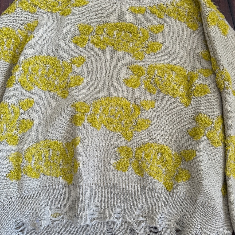 ANTHROPOLOGIE Lucila Sweater Floral Yellow Tan Distressed size small - Picture 5 of 6